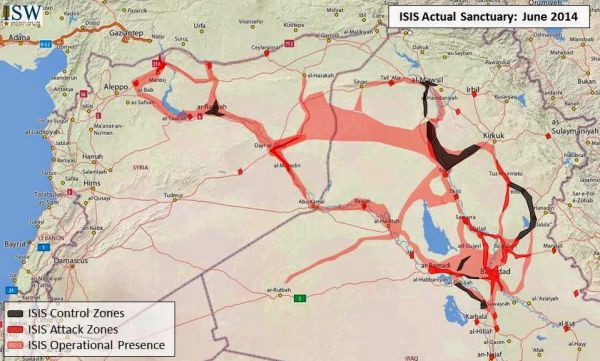 Fig. 8. ISIS sanctuary map June 2014, @TheStudyofWar