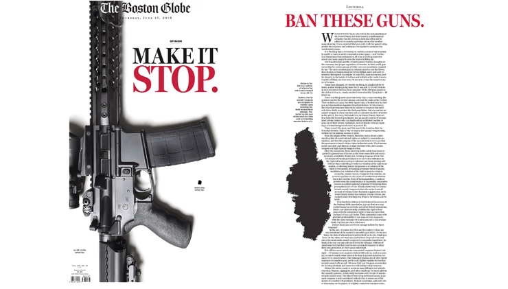 The "Make it Stop" editorial took over Boston Globe's front page with great repercussion (Credit: Boston Globe)