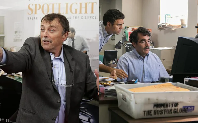 Image of Matt Carroll (left) and his movie-self from Spotlight (right)