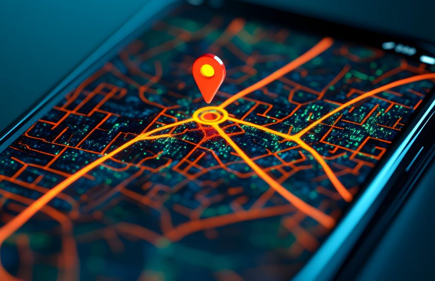 Image shows a map on a smart phone with a location highlighted with a pin icon.
