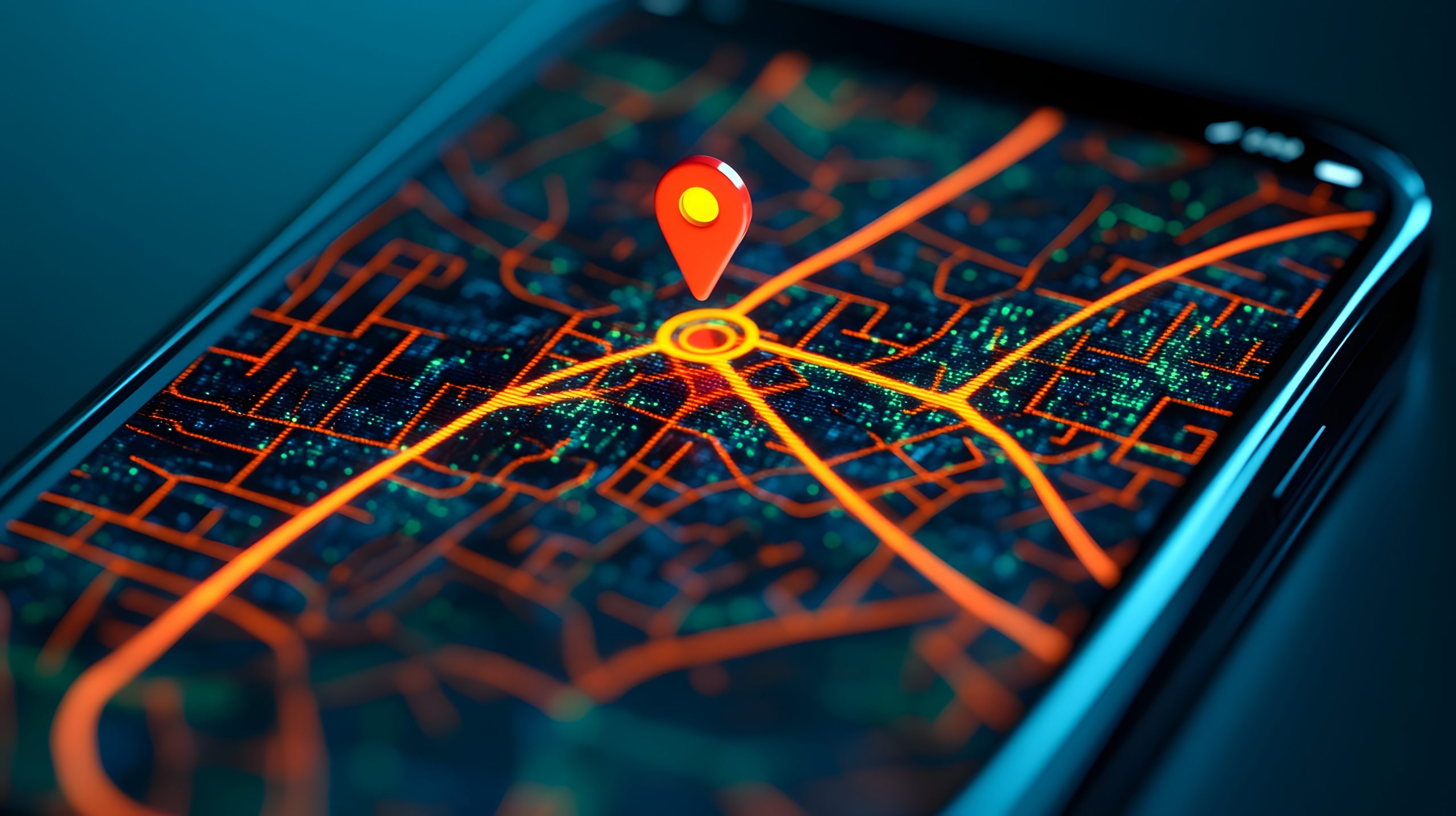 Image shows a map on a smart phone with a location highlighted with a pin icon.