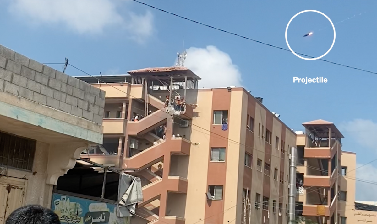A second Israeli projectile about to hit Nasser Hospital in Gaza.