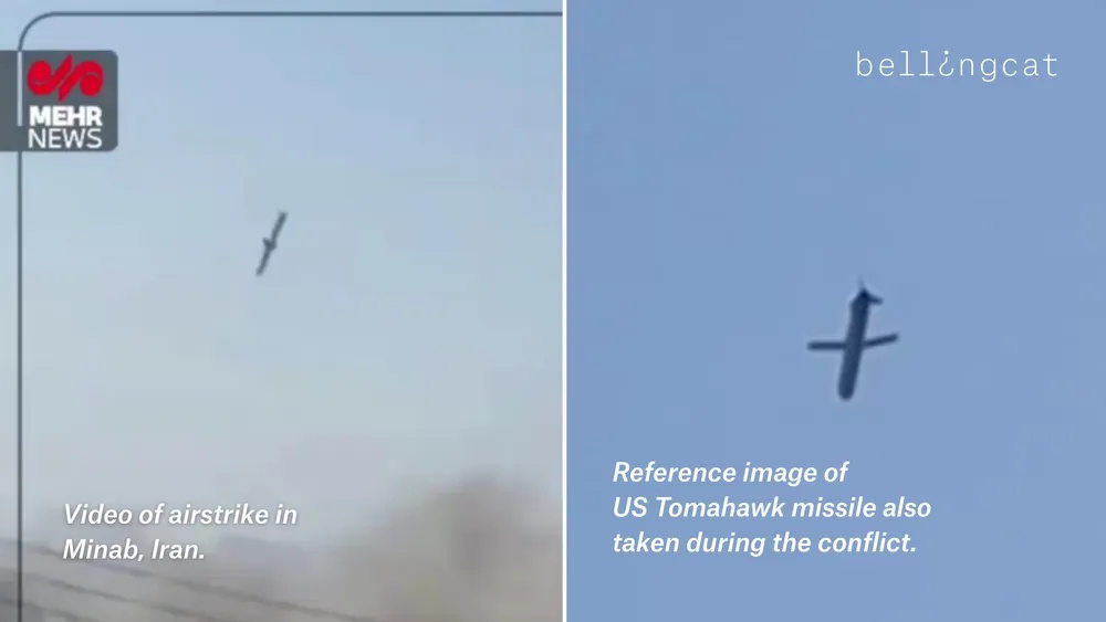 Side-by-side photos of missiles that appear to be of identical types.