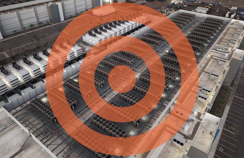 Image shows aerial view of data center.