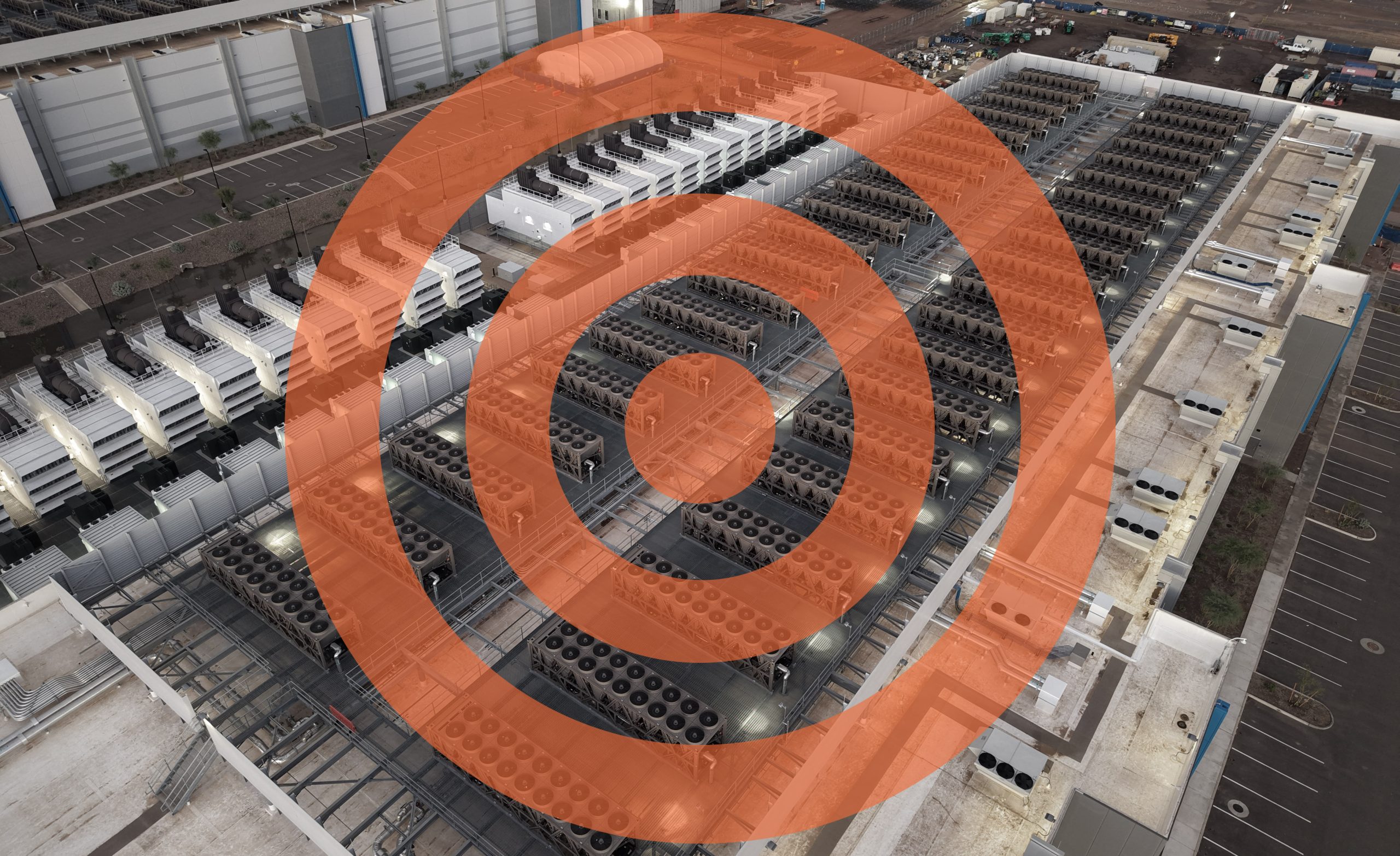 Image shows aerial view of data center.